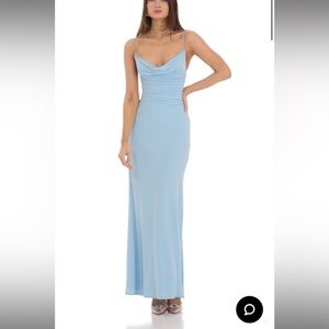 Lucy in the Sky, Cowl Neck Mermaid Maxi Dress (light blue) XXS